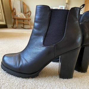 Black leather ankle booties